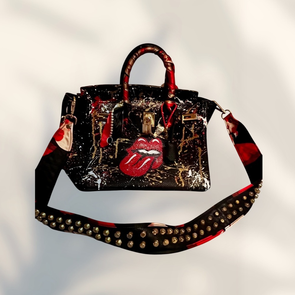 Anca Barbu Hand-Painted Rolling Stones Bag | Signed One-of-a-Kind Rock Art New